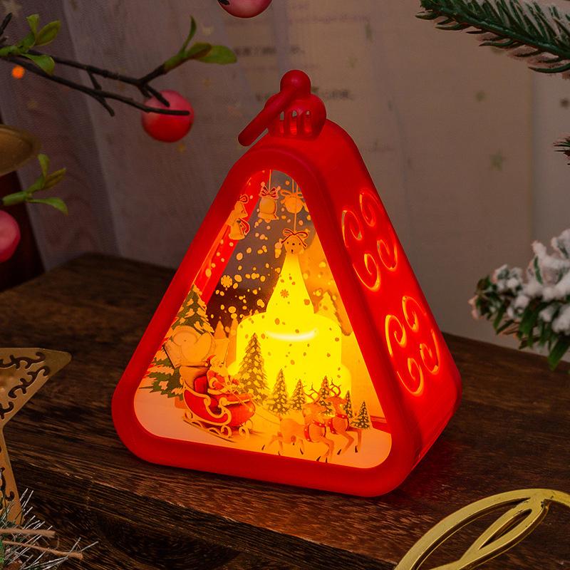 1pc Festival Lamp Xmas Gifts LED Party Scene Props Triangle Lantern Table Ornaments Christmas Mini Snowman Santa Claus