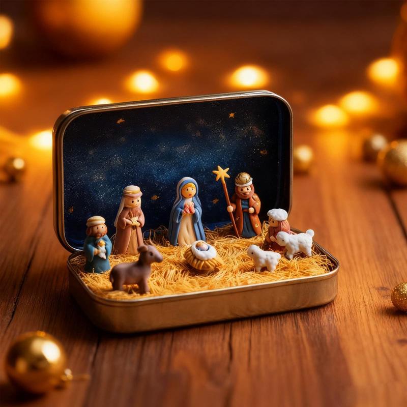 Resin Nativity Scene Statue Jesus Home Office Cafe Room Studio Table Ornament Christian Religion Decor Acrylic Figurine