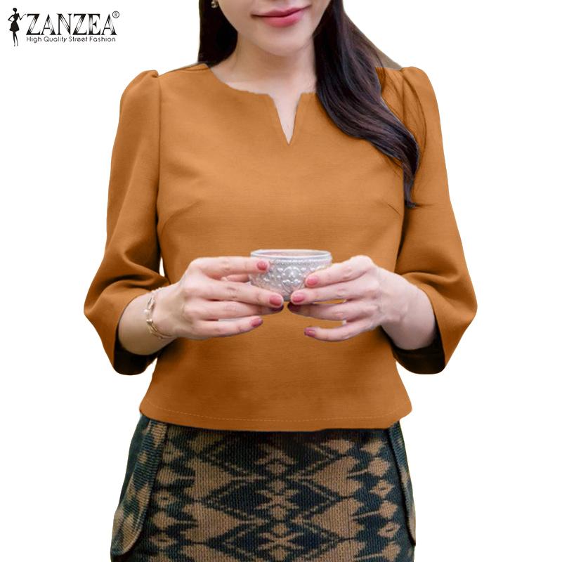 ZANZEA Women Casual V-Neck Solid Color Half Sleeve Blouse