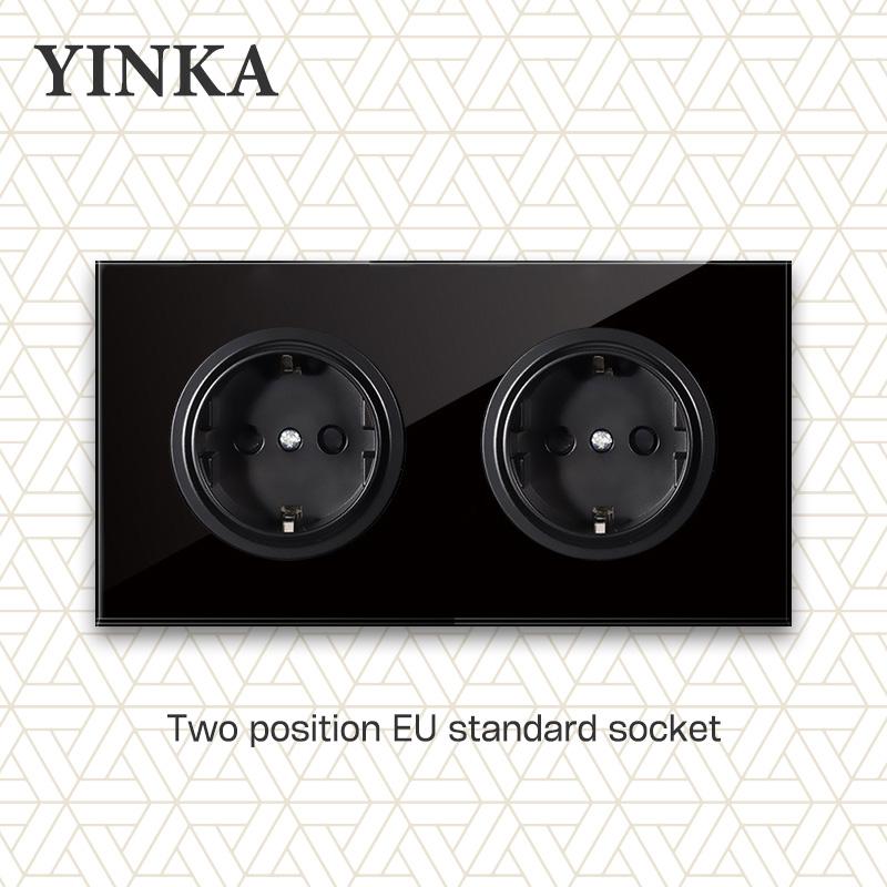 YINKA Tempered Glass 1/2/3/4 Gang 1/2 Way On / Off Wall Light Switch LED Indicator FR EU Standard Universal Home Socket
