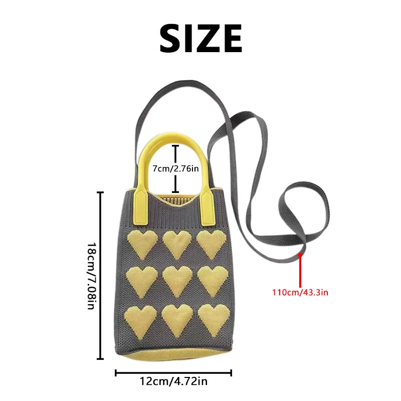 1/2/5pcs Korean Fashion Heart Knitted Mini Handbag Women Mobile Phone Shoulder Bags Girls Chic Cute Outdoor Crossbody Small Bags