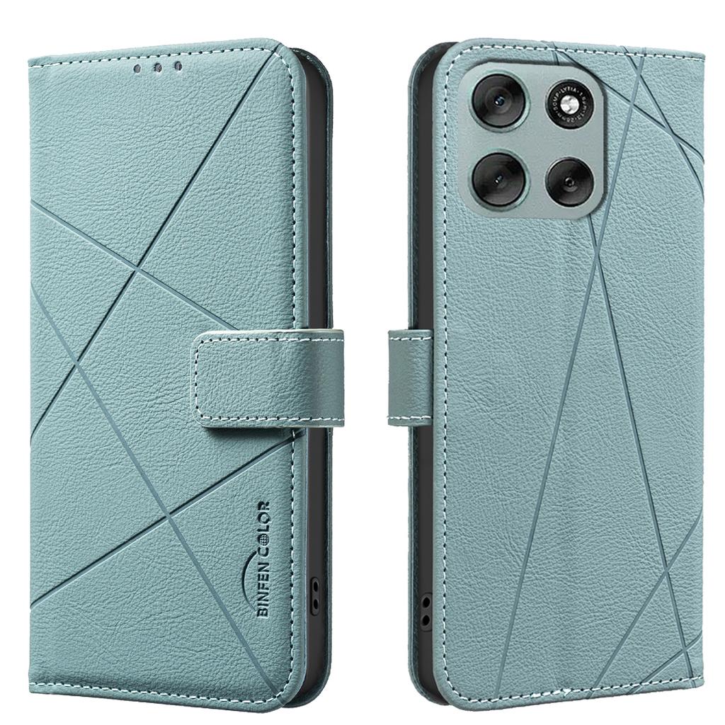 For Motorola Moto G56 5G Case BINFEN COLOR BF35 Geometry Imprinted Leather Phone Cover RFID Blocking Wallet Stand