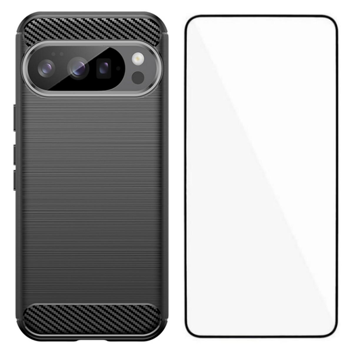 

For Google Pixel 10 Pro Case with Screen Film WANLONFENG LS Series Big Lens Hole Brushed Texture TPU Phone Cover Black