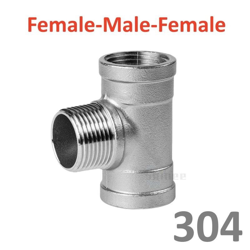 DN6/DN8/DN15/DN25 male+male+Female Threaded 3 Way Tee T Pipe Fitting 1/4" 1/2" 3/4" 1" 1-1/4" BSP Threaded 304 Stainless Steel