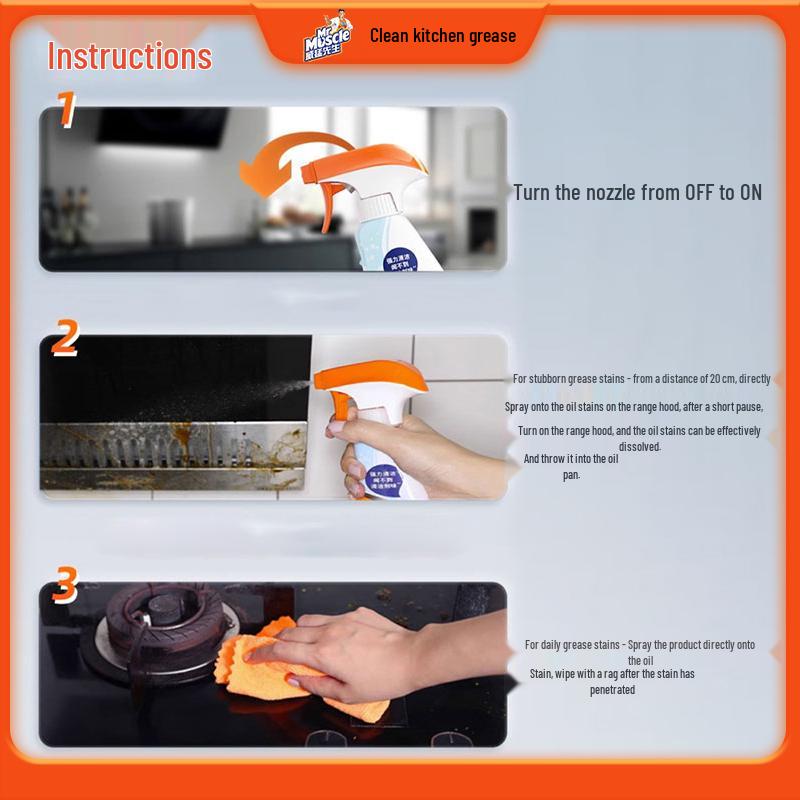 Powerful Heavy Oil Stain Cleaner - Strong Kitchen Range Hood Detergent & Spray for Restaurants/Home