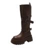 7Cm Thick-soled Boots Women's 2025 New Autumn Brown Boots Maillard Knight Boots Tall Thin Boots
