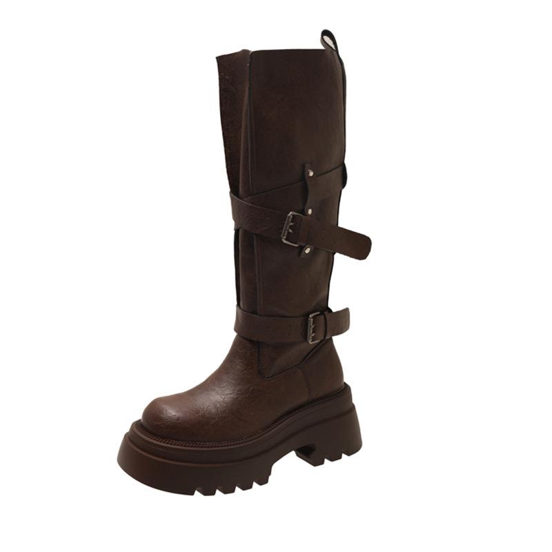 7Cm Thick-soled Boots Women's 2025 New Autumn Brown Boots Maillard Knight Boots Tall Thin Boots