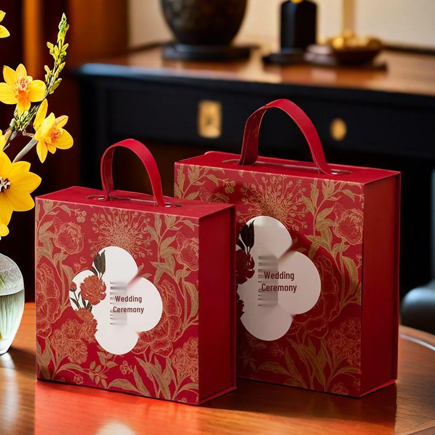 Large Retro Chinese Style Candy Box with Paper Handbag for Weddings and Banquets