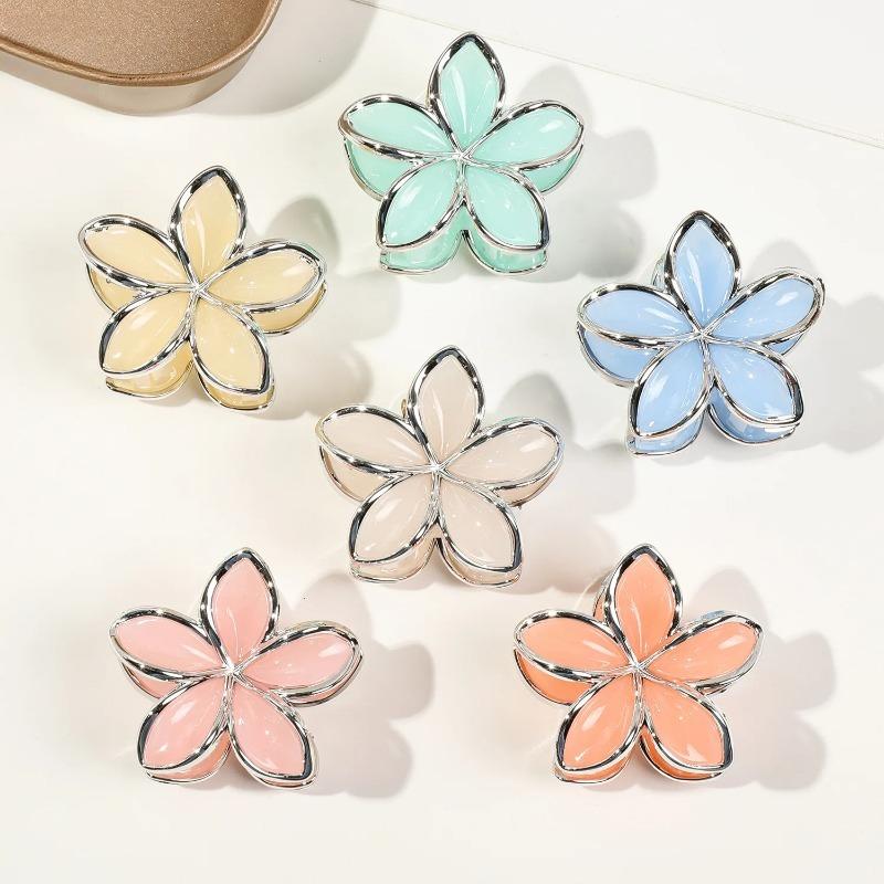 6Pcs Frangipani small hairpin female high-end sense of disc hair ponytail clip jelly color cute shark clip