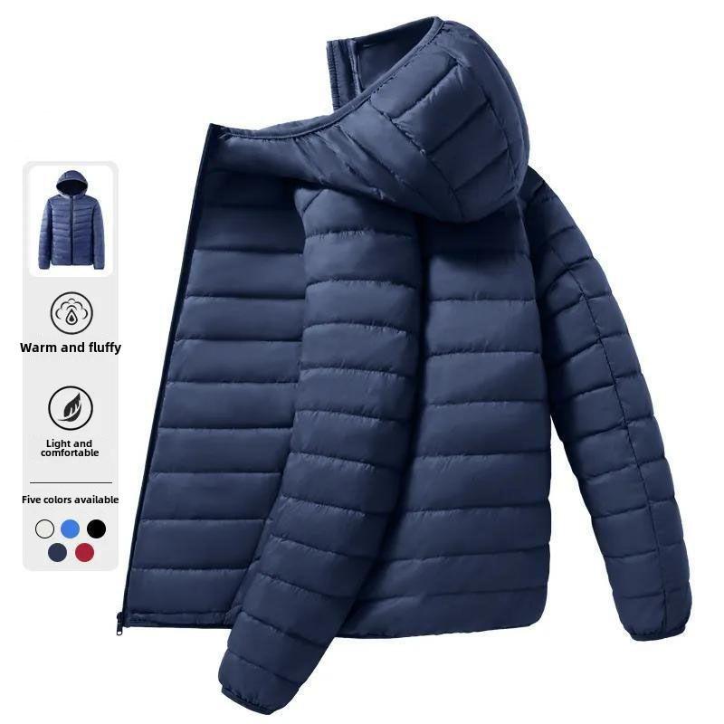 Men's Ultra-Thin Hooded Light Down Cotton Jacket - Youth Short Style, Off-Season Clearance, Large Sizes Available