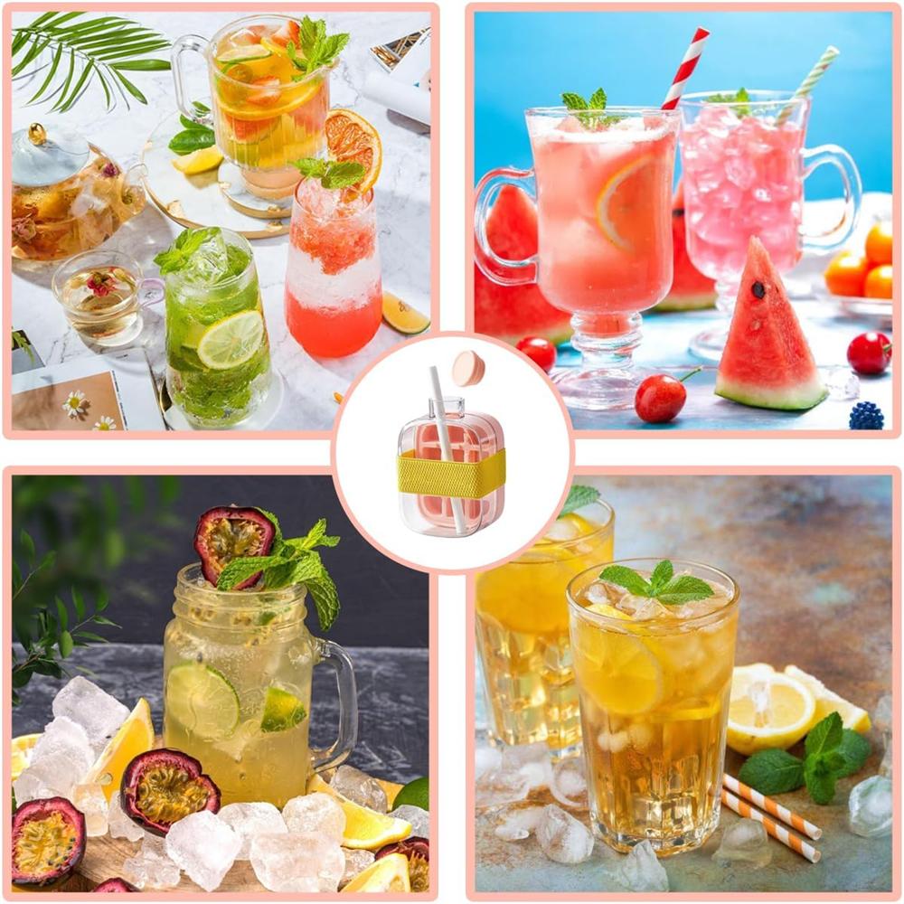 Ice Cube Bottle, 2 in 1 Press Ice Cube Mold Water Bottle with Lid and Bin, Ice Bottle Cup, Easy Press to Release Ice Cube Tray