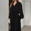 Casual Two Piece Sets Women Loose Casual Print Shirts Top Wide Leg Pants Two-piece Set