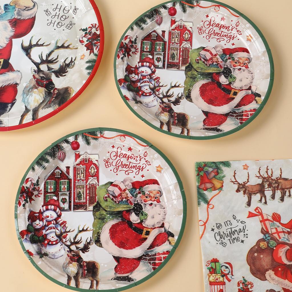 Christmas Disposable Paper Tableware Merry Christmas Decor For Home 2025 Navidad Natal Cristmas Xmas Gift Happy NewYear 2025