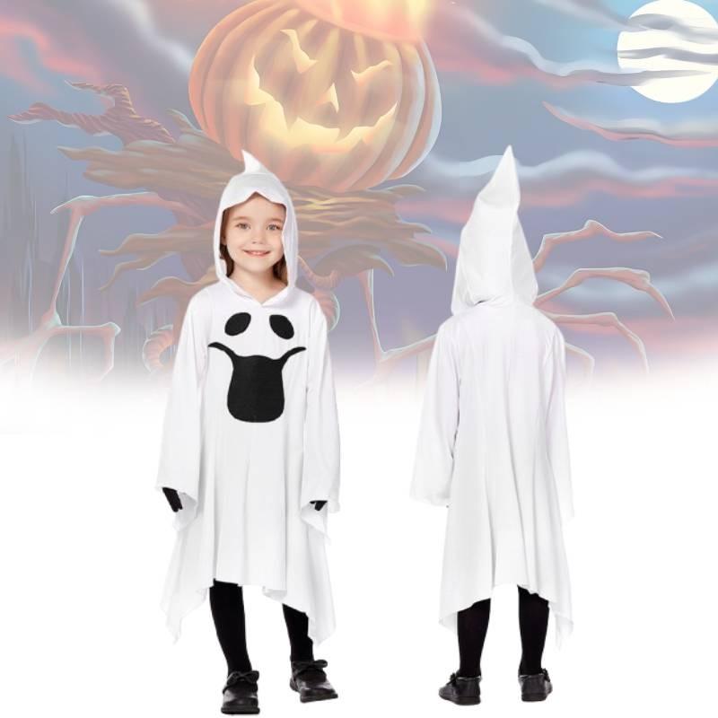 Bílý kostým Ducha pro děti s elegantními rukavicemi, ideální pro halloweenské oslavy
