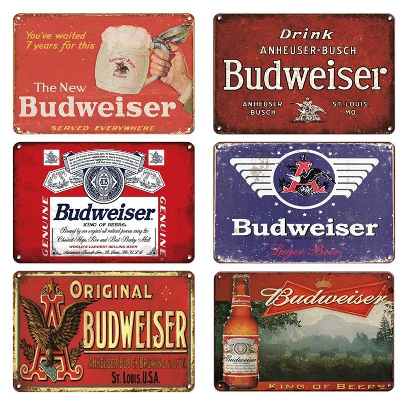 Original Budweiser Bier-Blechschild, lustige Metallplakate, Retro-Wandschild, Vintage-Schild für Bar-Club-Wanddekoration