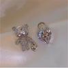 New Fashion Trend Unique Design Geometric Elegant Delicate Asymmetric Bear Zircon Heart Stud Earrings Women 'S Jewelry Gifts