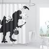 Cat Dinosaur Shower Curtain Funny Cartoon Cat Dino Bathe for Kids Boys Silhouette Shadow Black White Design Artwork Bathroom
