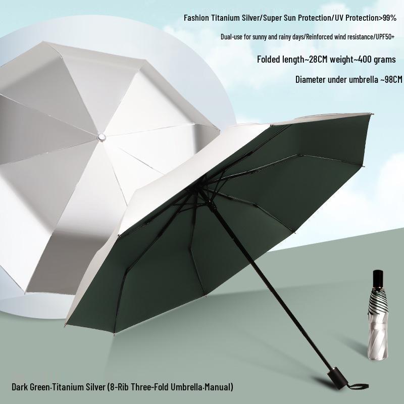 Peptide Silver Titanium Sunscreen Dual-Use Umbrella: Reflective, Sun & Rain Protection, VIP Princess Five-Fold Design.