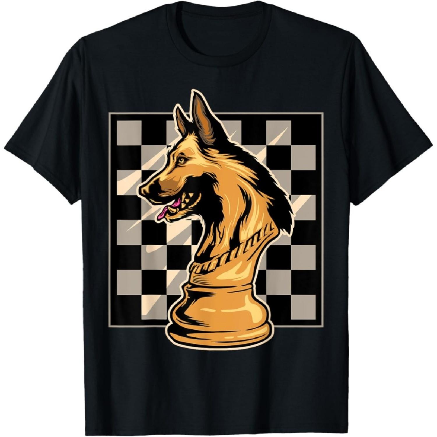 Футболка с немецкой овчаркой и шахматами S