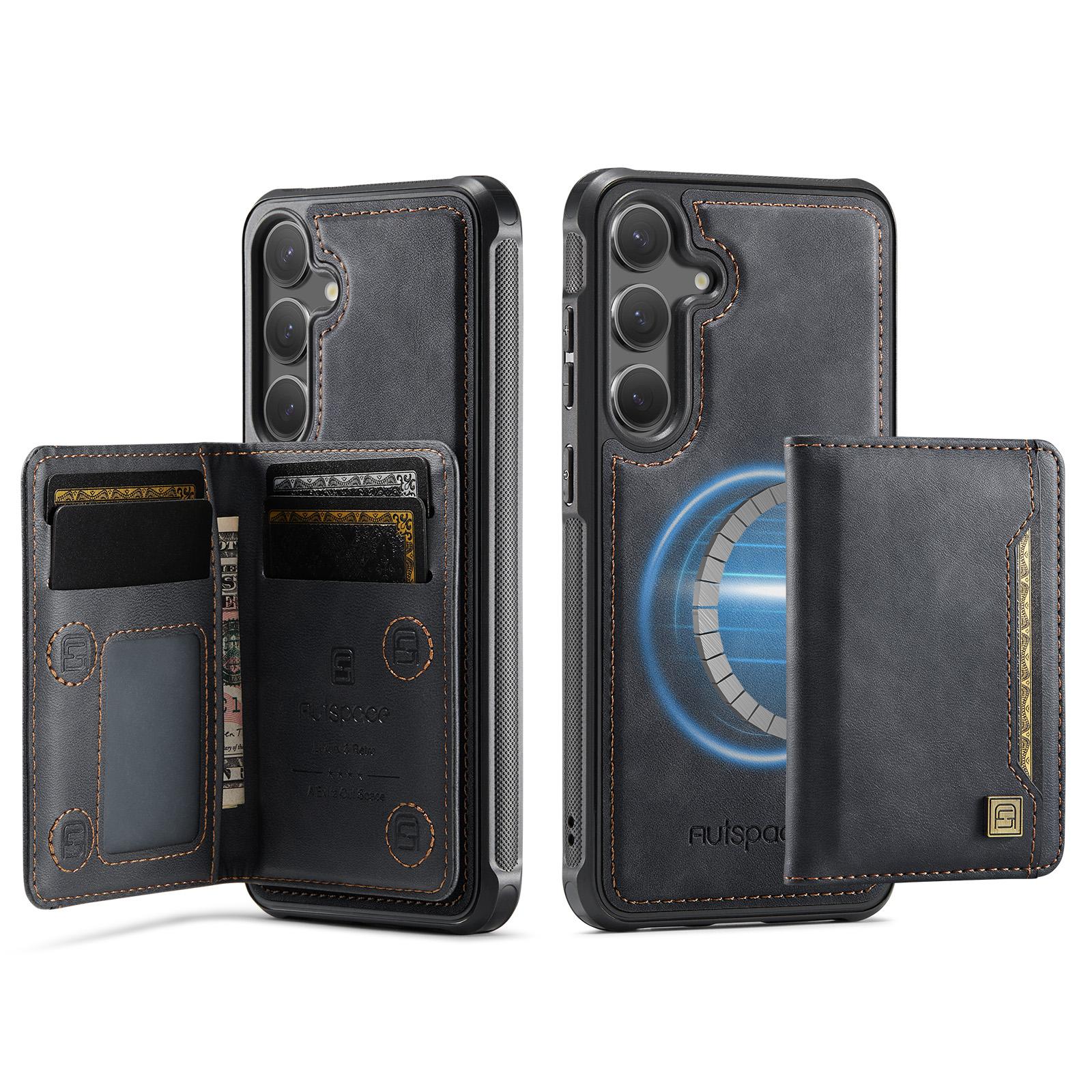 

For Samsung Galaxy S24/Galaxy S25 Case AUTSPACE A13 Vintage Leather Back Cover with Magnetic Detachable Card Bag B