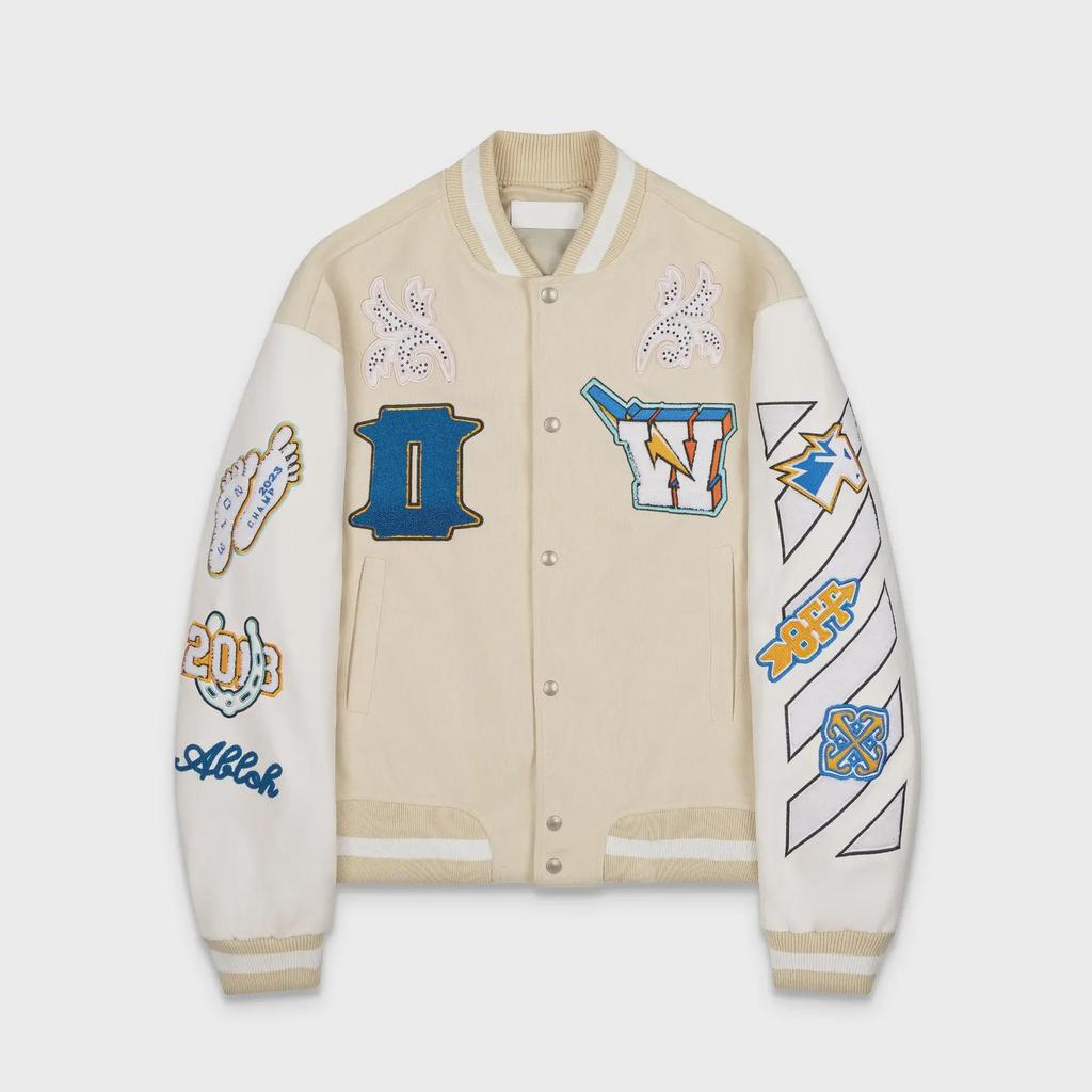 2024 Unisex OW Trojan Horse Letter Pattern Baseball Jacket - Spring/Autumn.