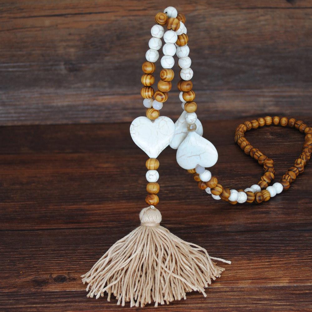Bohemian Accessories Tassel Sweater Chain Necklace Women's String Wood Bead Long Necklace Jewelry