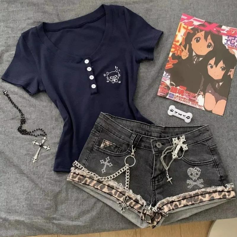 VIONA Y2k Vintage Pantaloncini di Jeans alla Moda Kpop Hot Pants Abbigliamento Donna Harajuku Streetwear Chic Trendy Pantaloncini di Jeans Patchwork