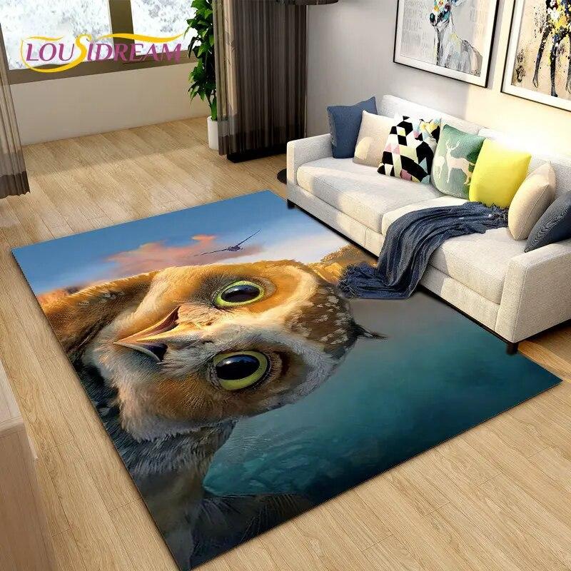 3D Cartoon Cute Owl Area Rug,Carpet Rug for Home Living Room Children's Bedroom Sofa Doormat Decor,Kitchen Non-slip Floor Mat