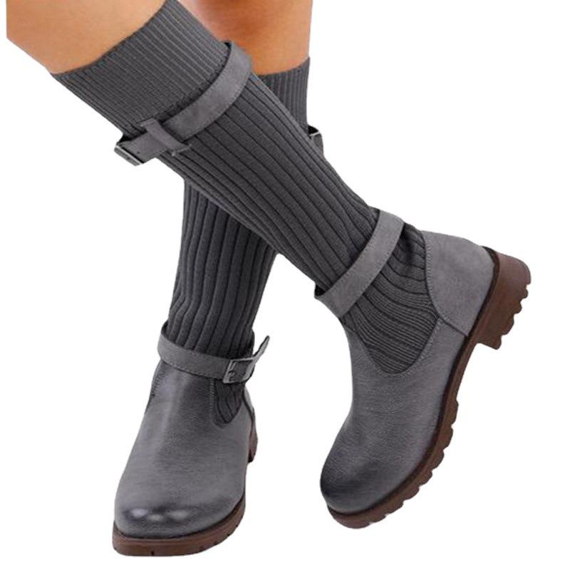 Damen Leder Stiefel Herbst/Winter 2021 Mittelhoch Rund Zehen
