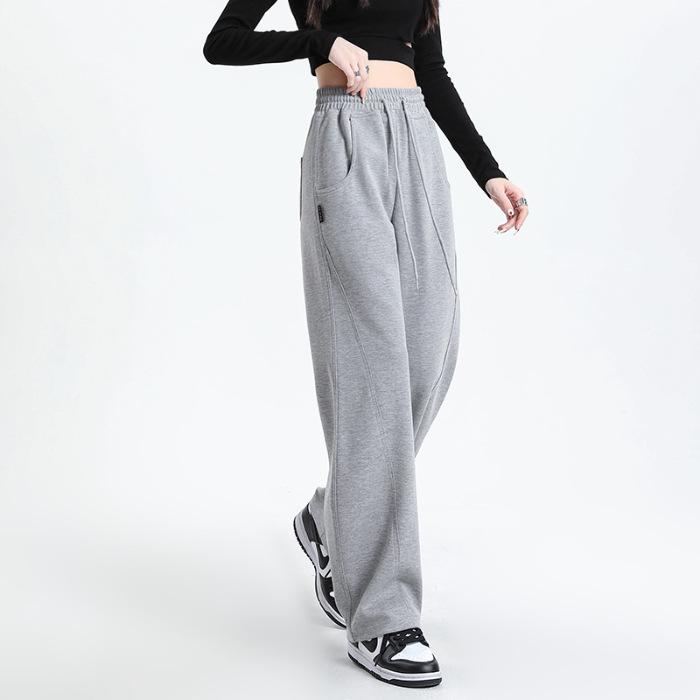 Nieregularne spodnie bananowe Wysokiej klasy drapowanie i polar Szerokie nogawki Spodnie damskie Jesienne Wysoki stan Wyszczuplające