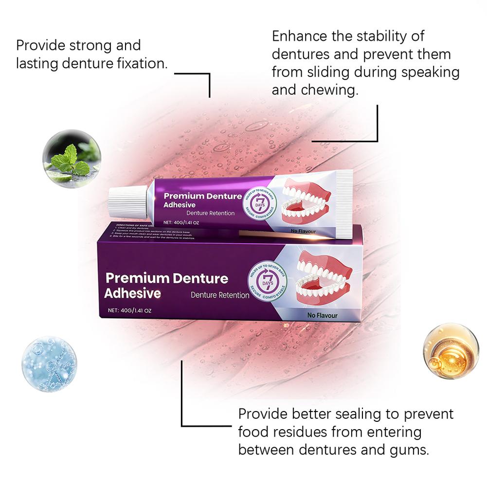 40g Denture Fixing Adhesive Cream Strong Complete Professional Dentures Glue Strong Adhesion Comfortable Temporary Denture Care