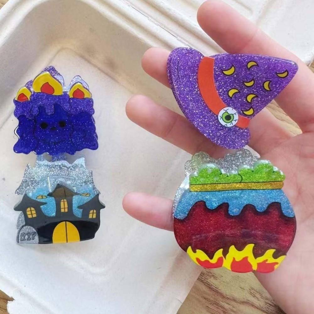 Acrylic Gothic Hair Clamps Glittery Pumpkin Hair Claw Ghost Mini Shark Clip School Event