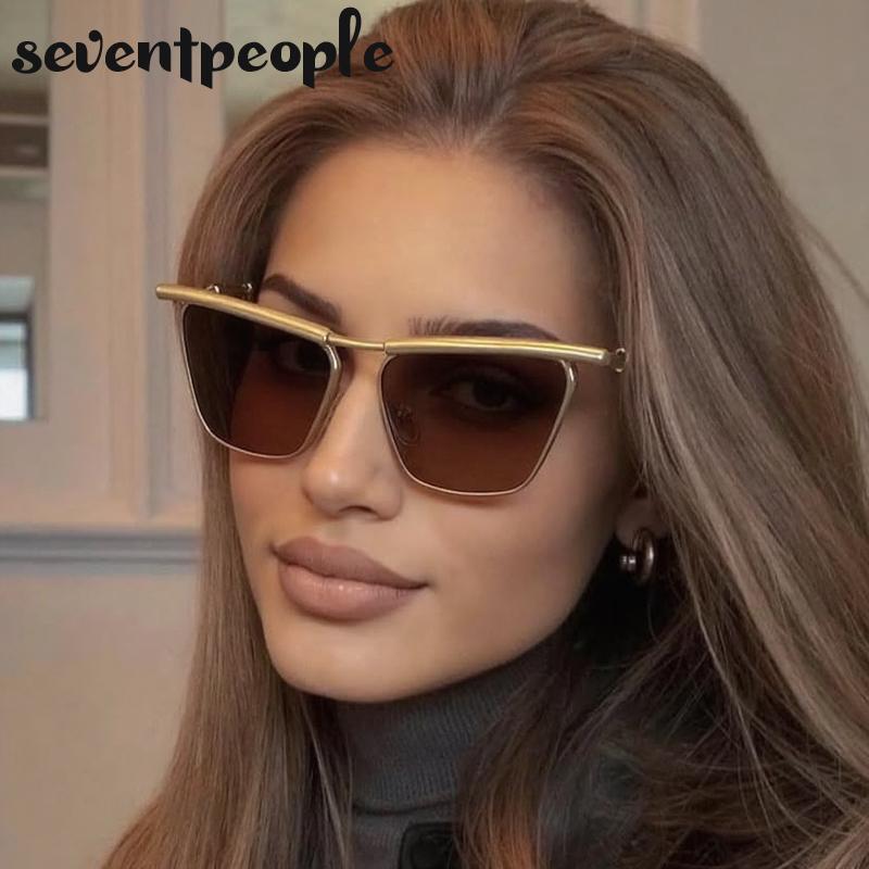 Classic Cat Eye Punk Sunglasses Women  Luxury Brand Trendy Metal Square Shield Sun Glasses Vintage Outdoor Shades For Ladies