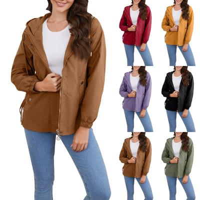 Women's Fashion Windbreaker Loose Solid Color Hooded Long-sleeved Windproof Casual Jacket