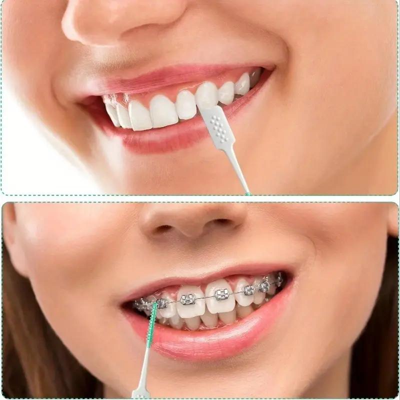 20PCS Fashionable and Easy To Use Mini Dental Floss Brush Orthodontic Soft Rubber Soft Bristle Cleaning Brush Interdental Brush To Clean The Mouth