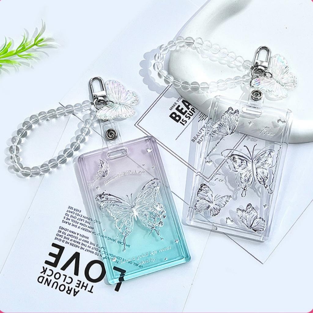 Transparent Photocard Holder Kpop Idol Card Holder Cute Butterfly Slider Design Protective Case Student Backpack PendantKeychain