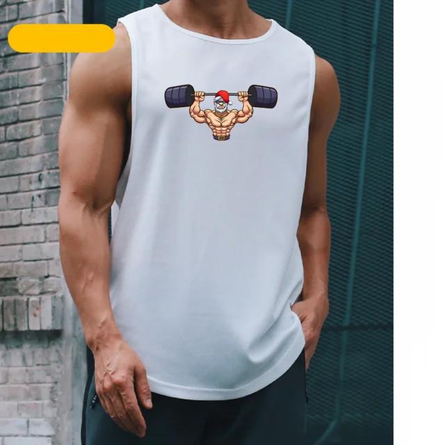 Fitness Sommer Herren Fitness Running Schnelltrocknendes bedrucktes ärmelloses Unterhemd mit Rundhalsausschnitt Muscle Undershirt Gym Workout Weste