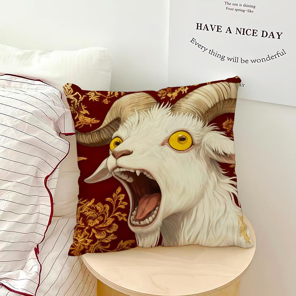 1PC Screaming Goat Sheep Embroidered Style Printed Pillow Cover Short Plush Polyester Cushion Case Animal Pillowcase Home Decor