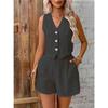 Women 2 Piece Outfit V Neck Sleeveless Button Vest High Waist Pocket Shorts Summer Linen Suit