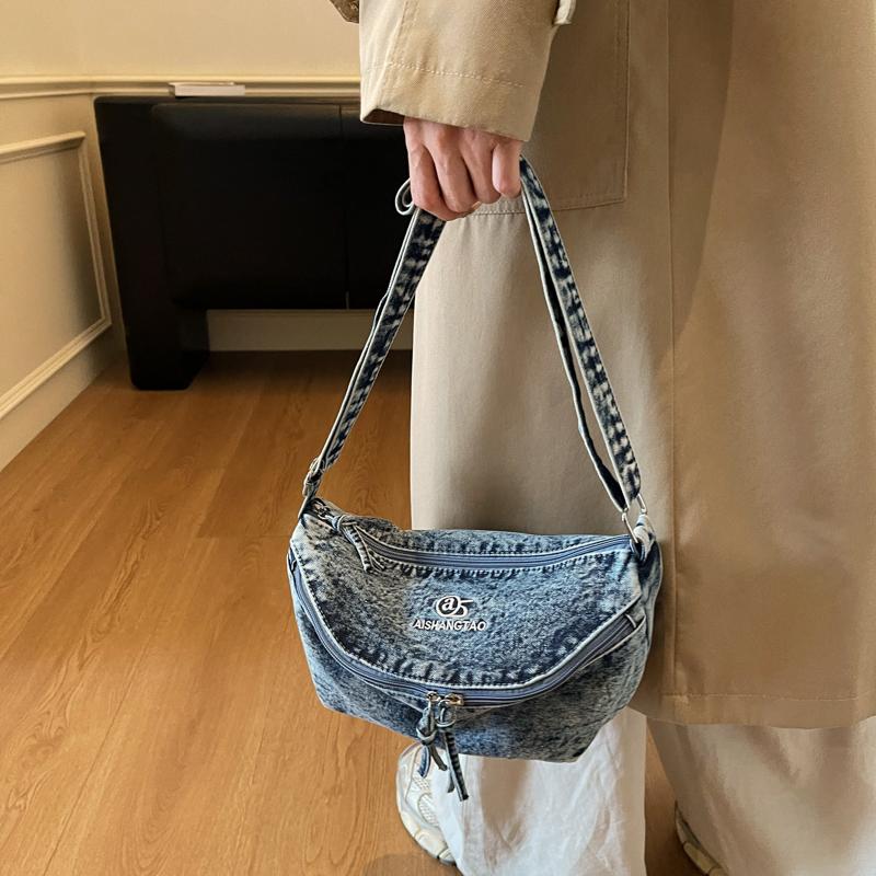 Vintage Hobo Bag Women's Embroidered Denim Shoulder Crossbody Bag