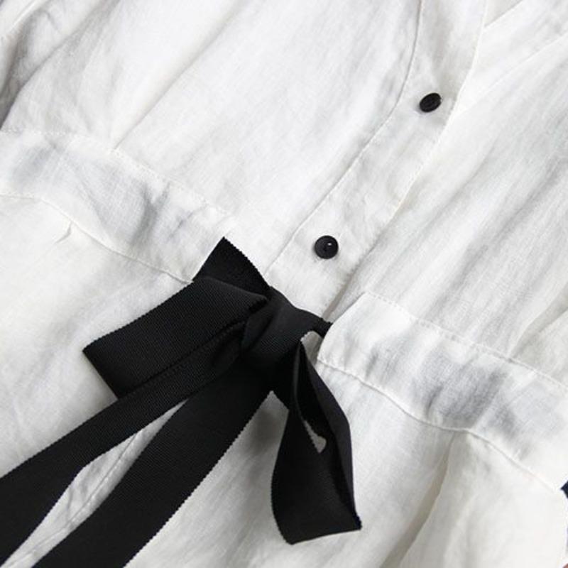 Damen-Baumwollhemd, Sommer, lockeres V-Ausschnitt-Kurzarm-Blusenoberteil