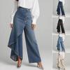 Women Pants High Waist Wide Leg Loose Fit Long Trousers Single Breasted Irregular Design Commuter Style Office Lady Pants