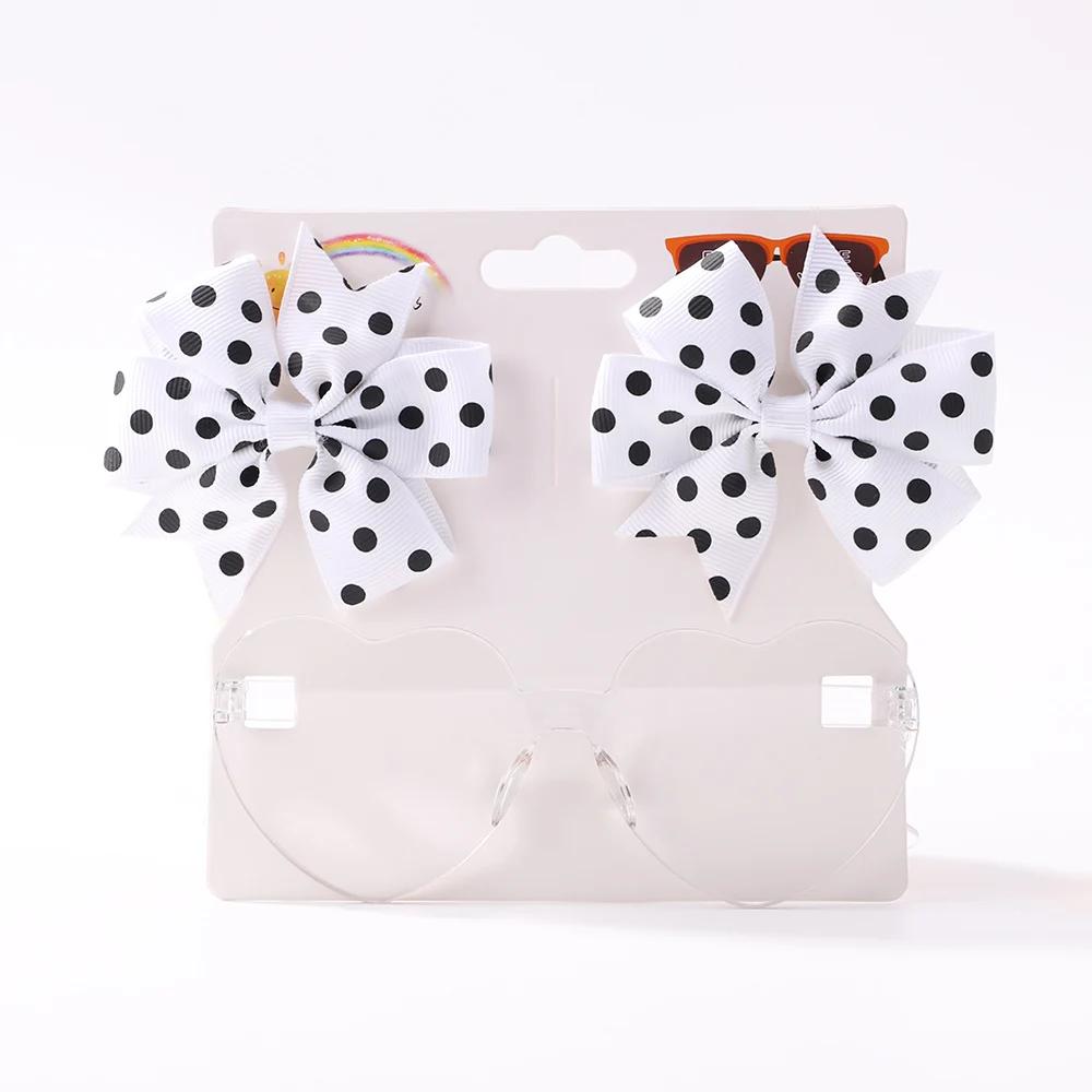 3Pcs/set Kids Cute Solid Dot Hairpin Colorful Heart Sun Glasses Set Girls Boutique Bowknot Hair Clips Children Hair Accessories