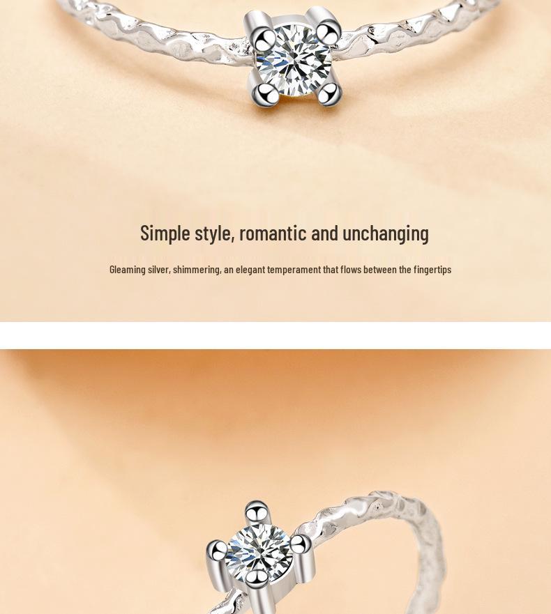 Korean Fashion S925 Sterling Silver Zircon Open Ring for Women