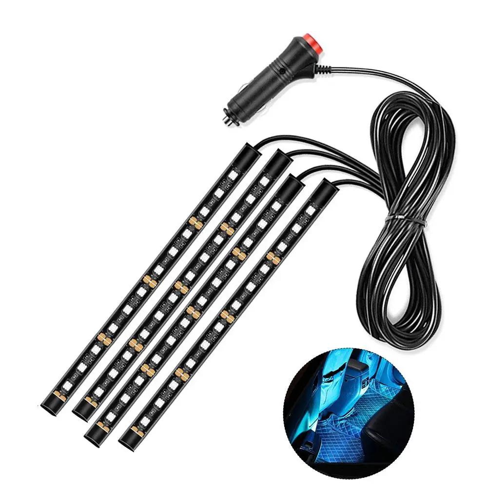 12led Car Interior Ambient Foot Strip Light Kit Backlight Atmosphere Decorative Auto 5v/12v Accessories Lamp Usb Neon Vehic S9x2