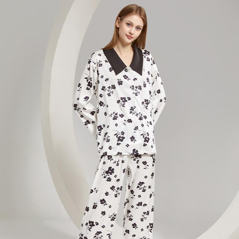 Spring and Summer New Ice Silk Pajamas for Women Summer Ice Silk Pajamas Air-conditioned Room Simple Cool Summer Pajamas