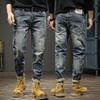 Fashion Men Jeans Retro  Blue Elastic Slim Fit Ripped Jeans Men Trousers Vintage Designer Casual Denim Pants