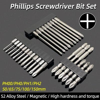 Phillips Screwdrivers Bits Cross Head Magnetic Screwdrivers PH00 PH1 PH2 S2 Hex Shank Hand Tools 50/75/100/150/200/300mm