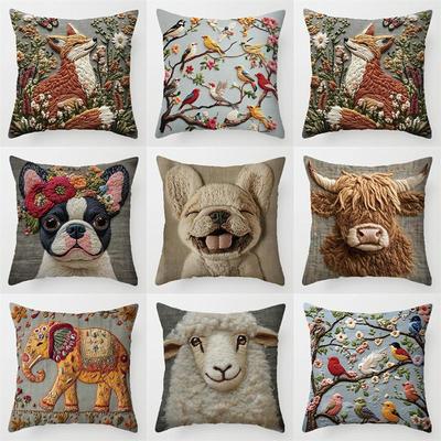 2KS Živý bohémský styl Krátký plyšový povlak na polštář 45x45cm Imitace pejska Vyšívaná povlak na polštář (Vložka do polštáře není součástí dodávky)