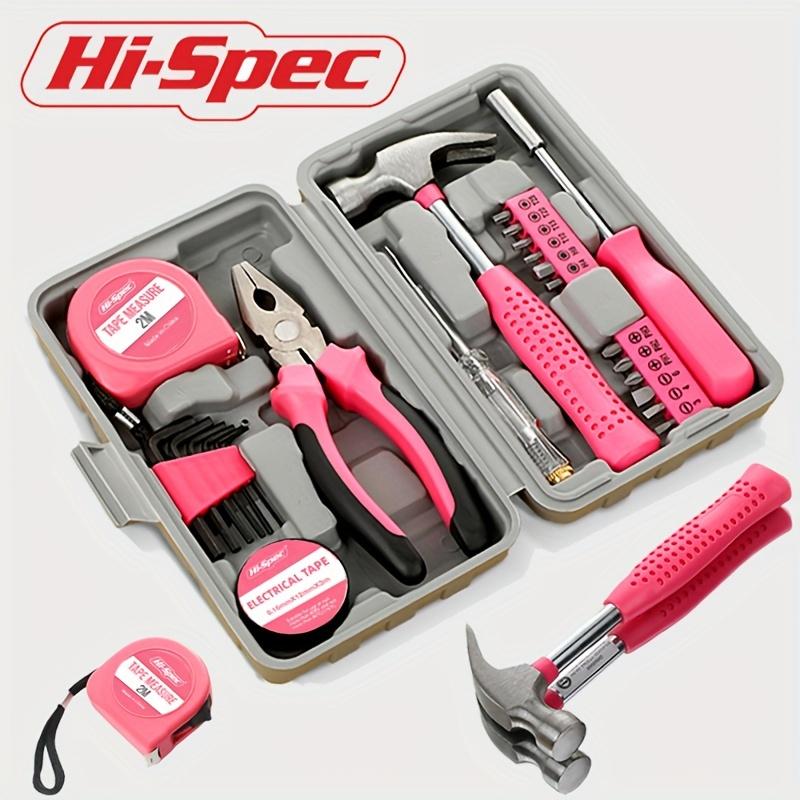 Gentle Care] Hi-Spec Pink Home Repair Tool Kit - Portable Hand Tool Set with Hammer, Vise, Wrenches,Organized Tool Storage